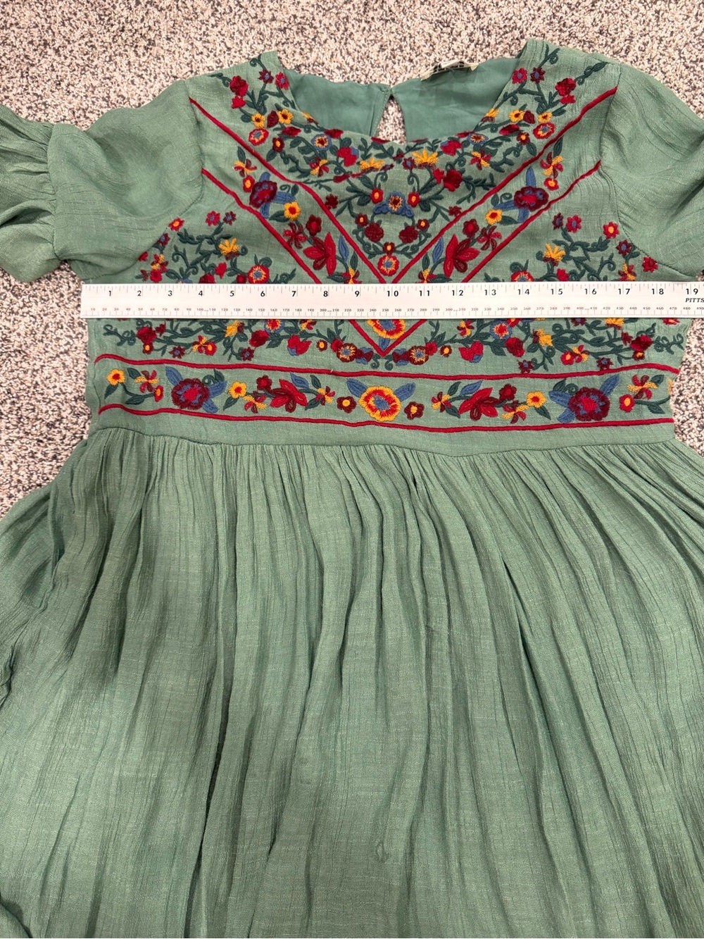 Umgee Size S Embroidered Green Babydoll Boho Hippie Flare Sleeve Tunic/Dress - Picture 8 of 8